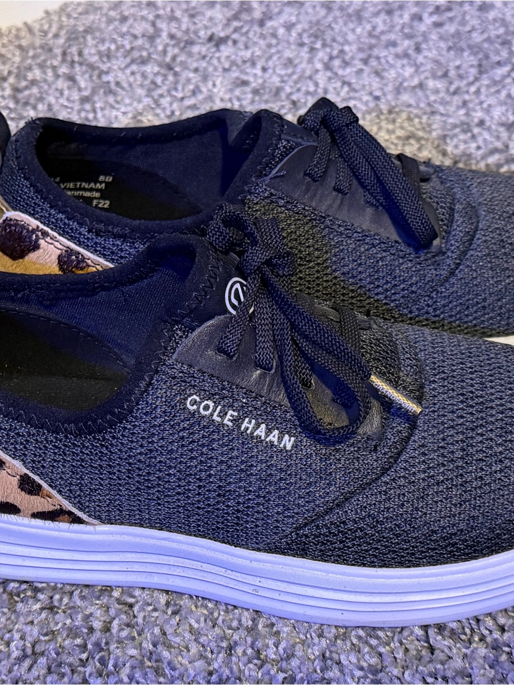 Cole Haan Knit Sneakers with White Sole and Leopard Heel Detail